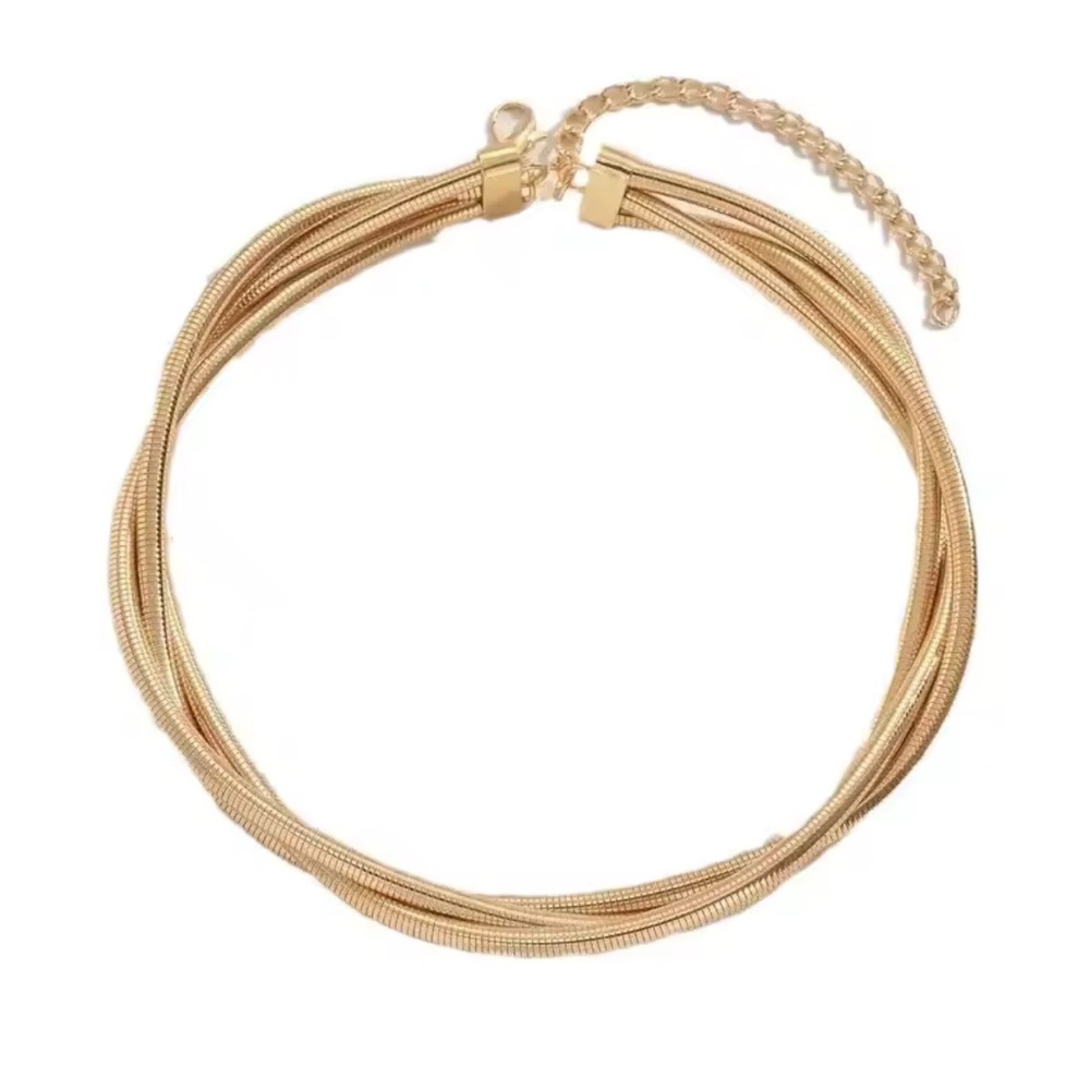 NEW Snake Chain Collar Necklace Gold Layering Chains Triple Strand Choker AU03 - Picture 3 of 4